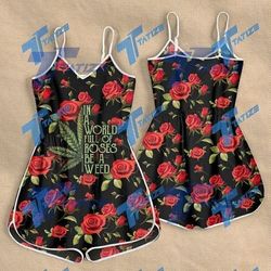CANNABIS FULL OF ROSE ROMPERS FOR WOMEN DESIGN 3D SIZE XS - 3XL - CA102244