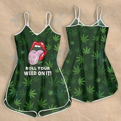 CANNABIS TONGUE ROLL ROMPERS FOR WOMEN DESIGN 3D SIZE XS - 3XL - CA102239