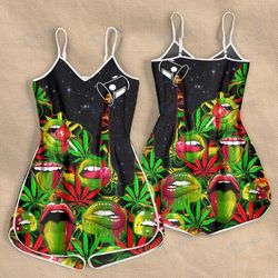 CANNABIS POURING RASTA COLOR LIPS ROMPERS FOR WOMEN DESIGN 3D SIZE XS - 3XL -CA102195