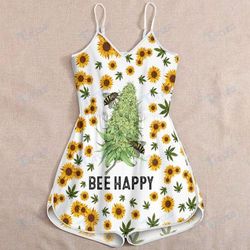 CANNABIS BEE HAPPY ROMPERS FOR WOMEN DESIGN 3D SIZE XS - 3XL - CA102237