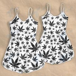 CANNABIS BLACK AND WHITE ROMPERS FOR WOMEN DESIGN 3D SIZE XS - 3XL - CA102236