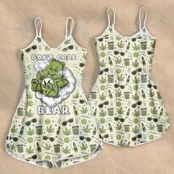 CANNABIS BEAR DONT CARE ROMPERS FOR WOMEN DESIGN 3D SIZE XS - 3XL - CA102234