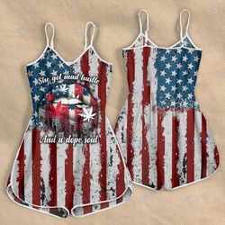 CANNABIS LEAF LIP DOPE SOUL AMERICAN FLAG ROMPERS FOR WOMEN DESIGN 3D SIZE XS - 3XL - CA102231