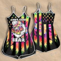 CANNABIS DONT CARE BEAR TIE DYE COLOR ROMPERS FOR WOMEN DESIGN 3D SIZE XS - 3XL - CA102191