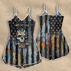 CANNABIS SKULL AMERICA FLAG I BET MY SOUL SMELLS LIKE ROMPERS FOR WOMEN DESIGN 3D SIZE S - 3XL - CA102184