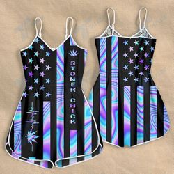 CANNABIS HEARTBEAT HOLOGRAM STONER CHICK ROMPERS FOR WOMEN DESIGN 3D SIZE S - 3XL - CA102183