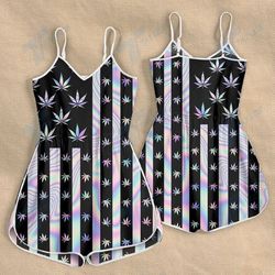 CANNABIS AMERICA FLAG HOLOGRAM ROMPERS FOR WOMEN DESIGN 3D SIZE S - 3XL - CA102181