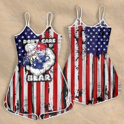 CANNABIS DON'T CARE BEAR AMERICAN FLAG ROMPERS FOR WOMEN DESIGN 3D SIZE S - 3XL - CA102176