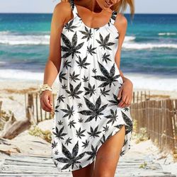 Cannabis Leaf Beach Dress Design 3D Full Printed Size S - 5XL CA102249