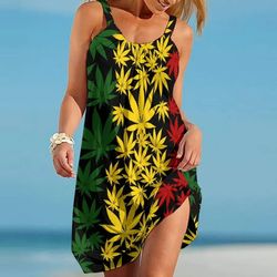 Cannabis Leaf Beach Dress Design 3D Full Printed Size S - 5XL CA102247