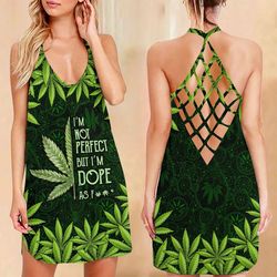 CANNABIS I'M NOT PERFECT BUT I'M DOPE AS CRISS CROSS OPEN BACK CAMISOLE TANK TOP DESIGN 3D SIZE S - 3XL - CA102142
