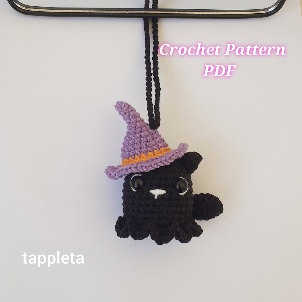 Black Cat Ghost Car Hanger Crochet Pattern Witchy Cat Car Charm Crochet Mystic Black Cat Boo Kitty Spooky Decoration 0
