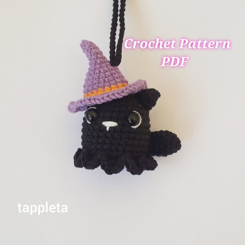 Black Cat Ghost Car Hanger Crochet Pattern Witchy Cat Car Charm Crochet Mystic Black Cat Boo Kitty Spooky Decoration 1