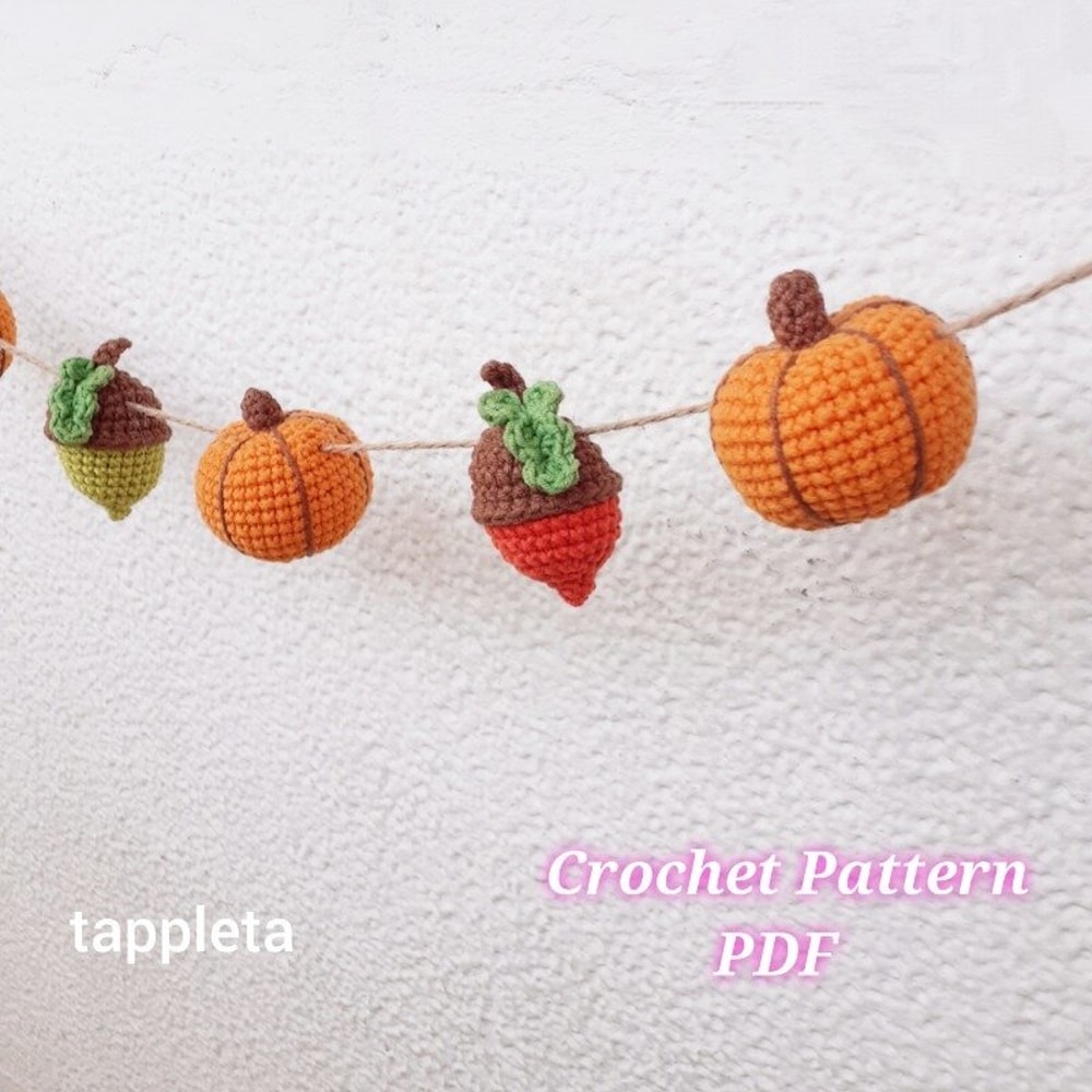 Acorn And Pumpkin Garland Crochet Pattern Fall Crochet Decoration Pattern Nursery Garland Thanksgiving Handmade 0
