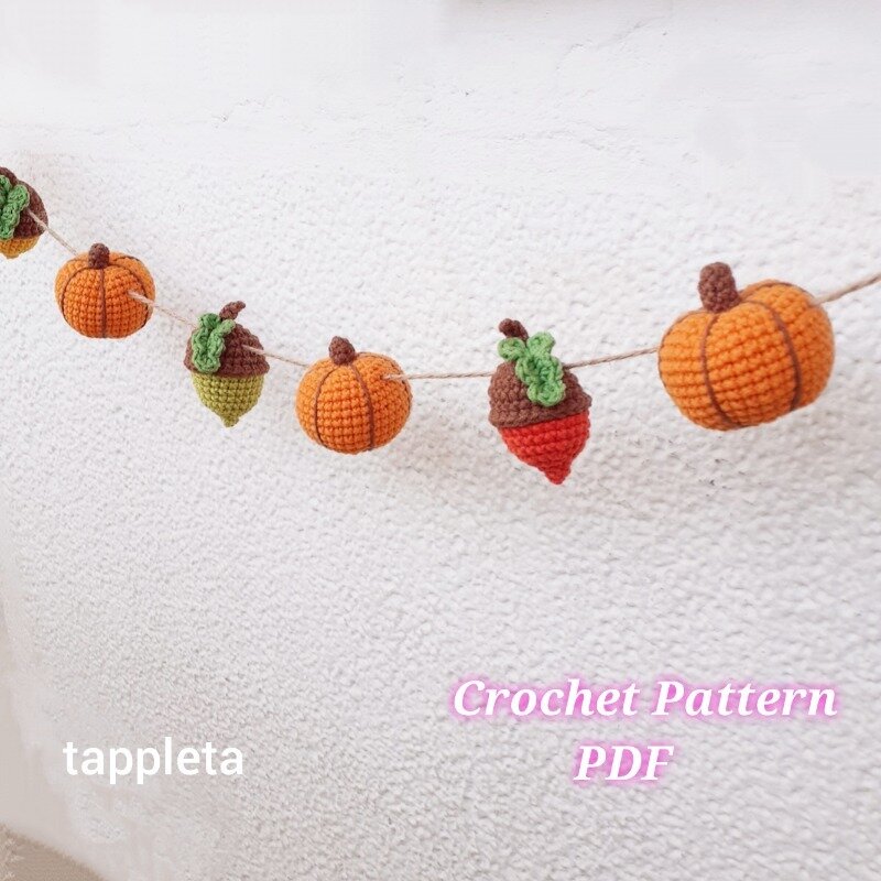 Acorn And Pumpkin Garland Crochet Pattern Fall Crochet Decoration Pattern Nursery Garland Thanksgiving Handmade 2