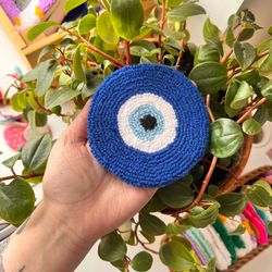Evil eye coaster, punch needle, coffee coasters, Drink coasters, Car gift, Home Decor, Christmas Gift