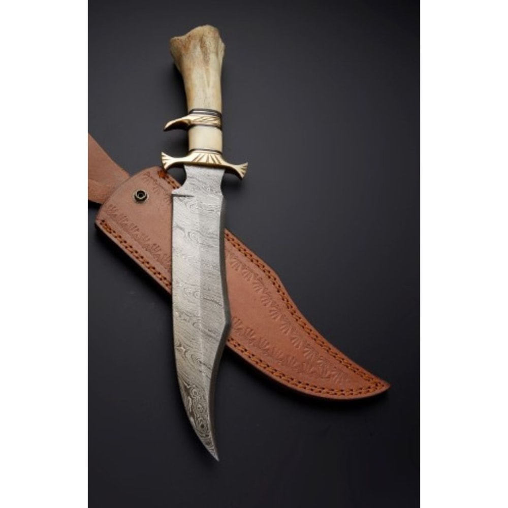 Camel Bone Handle Damascus Steel Bowie Knife Survival Bowie Outdoor Camping Knif (3).jpg