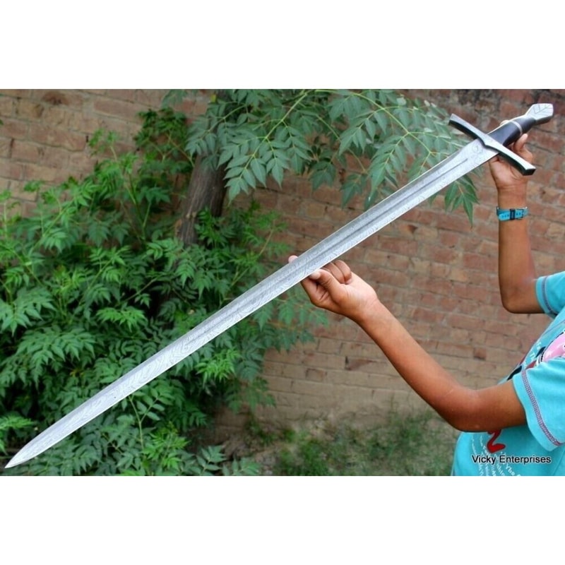 Custom Handmade Damascus Steel Sword Forged Viking Unique Outdoor Double Edged (4).jpg