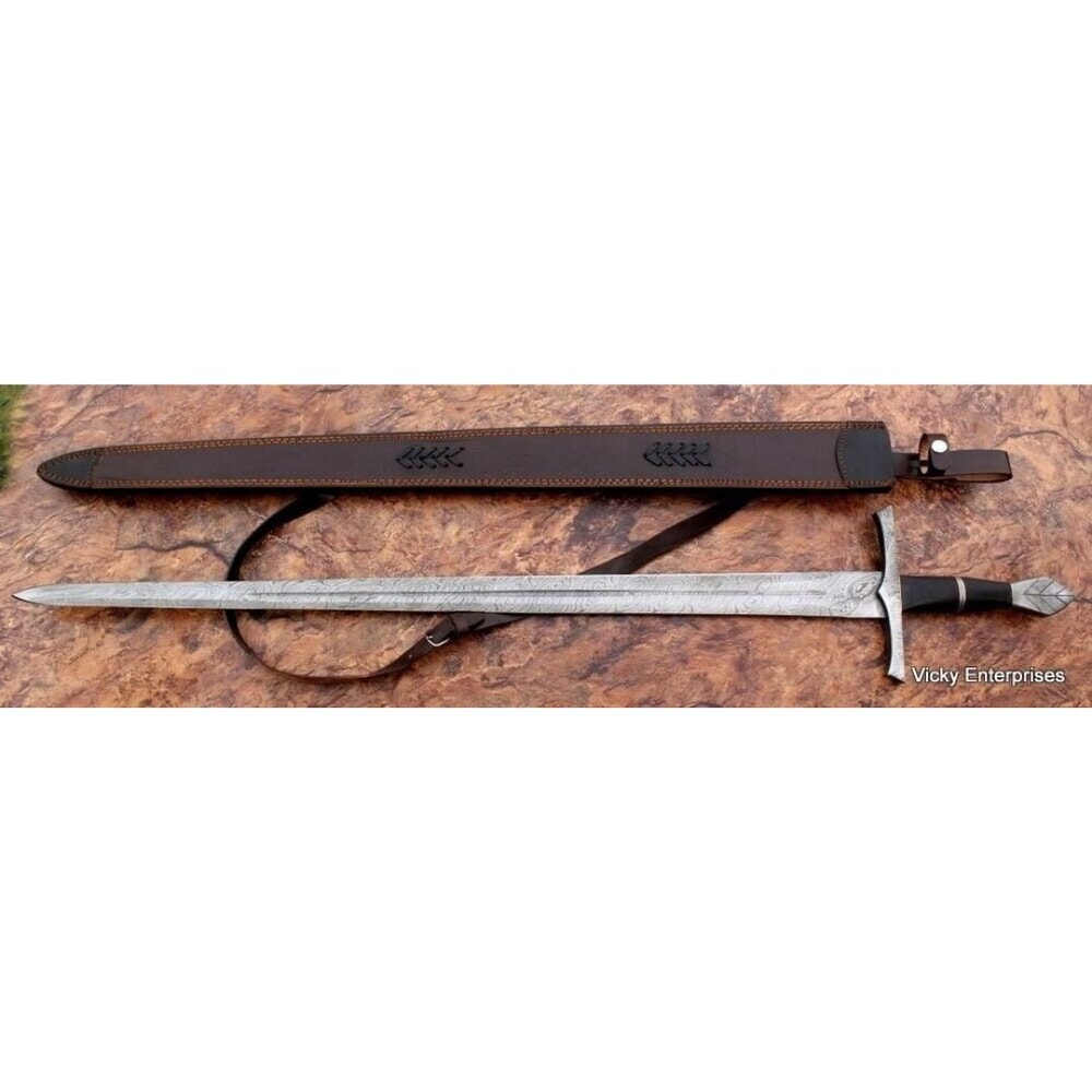 Custom Handmade Damascus Steel Sword Forged Viking Unique Outdoor Double Edged (6).jpg