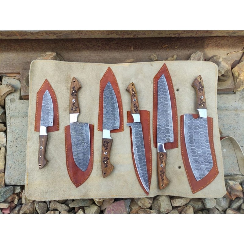 Engraved Chef Knife Set Handmade Damascus Steel Full Tang Forged Steel Knife Set (2).jpg