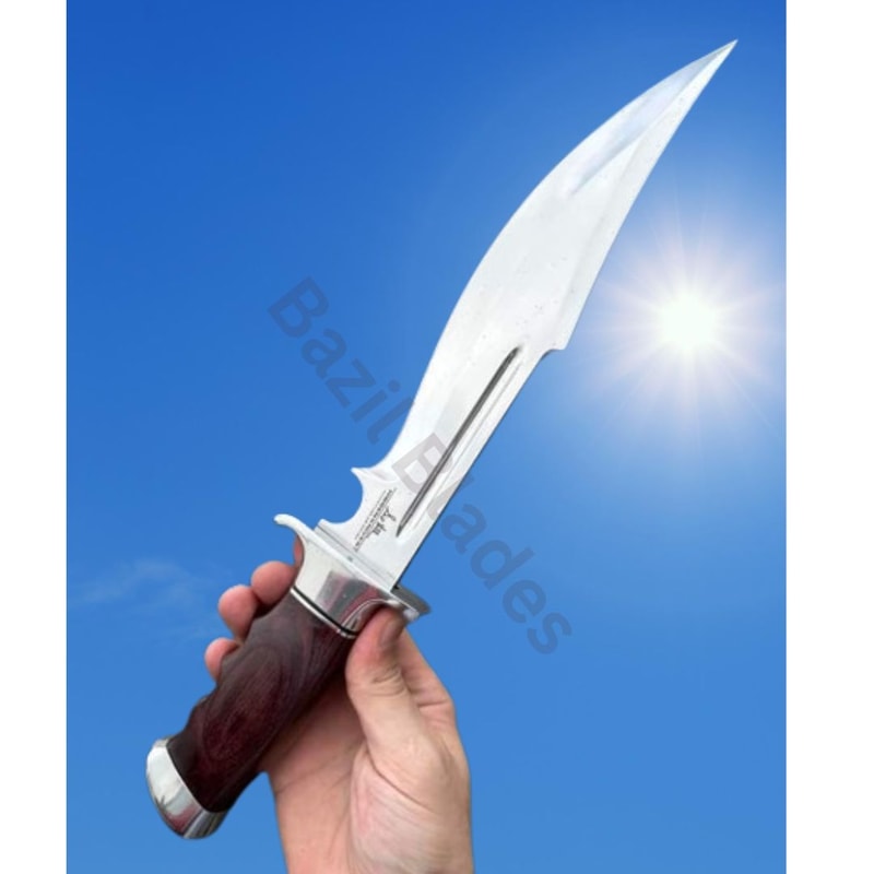 Custom Handmade Mirror Polished Bowie Knife Camping Survival Knife Outdoor Hunt.jpg