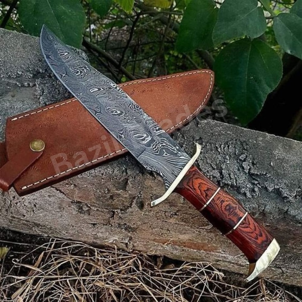 Damascus Steel Custom Handmade Bowie Knife Survival Bowie Knife Camping Knife 0