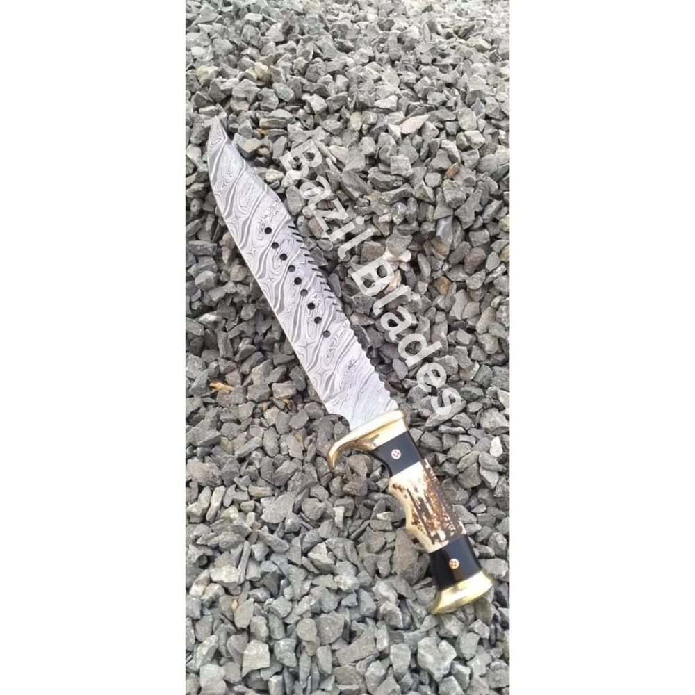 Custom Knife Stag Antler Bowie Knife D2 Steel Hunting Survival Bowie Camping 0
