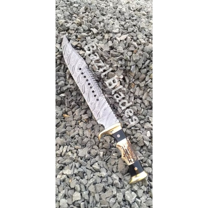 Custom Knife Stag Antler Bowie Knife D2 Steel Hunting Survival Bowie Camping 0