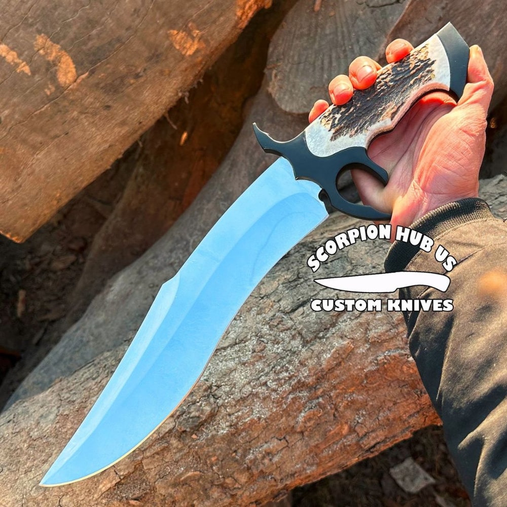Handmade Stag Antler Custom Knife D2 Steel Hunting Bowie Survival Outdoor Knife 0