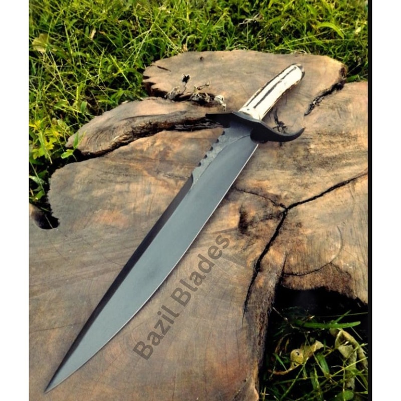 Dull Stag Handle Large Bowie Knife 1095 Carbon Steel Custom Knife For Survival 0