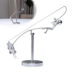 polished stainless steel fisherman, balancing sculpture, desktop craft decoration