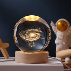 creative desktop decoration, crystal ball with inner carving, glowing night light, wooden base, holiday gift