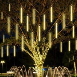waterproof led meteor shower lights, christmas patio decor, holiday party string lights