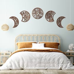 handmade wooden moon phase wall art, nordic style decor for living room, bedroom