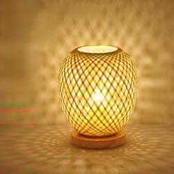 bamboo woven table lamp, adjustable rattan table lamp for bedside and home decoration