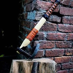 Handcrafted Custom-Made Damascus Steel Axe Head and Handle