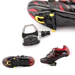 lightweight cycling pedals cleat set, self locking bike cleats, platform bearings pedals for road and indoor bikes