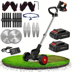 cordless lawn trimmer, weed wacker lawn mower grass edger, 2 li-ion batteries powered with 3 blade types