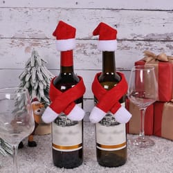 scarf hat wine bottle decor, red christmas bottle covers, xmas dinner table new year party home decoration