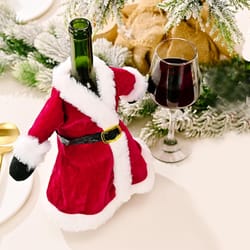 santa bottle cover jacket, christmas wine bottle sweater cover, wine gift holder for party display, holiday table decor