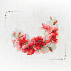 botanical needlework: red flower embroidery design - vibrant poppies