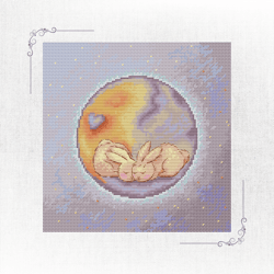 cross stitch pattern of cute bunny couple in love - valentine's day craft project