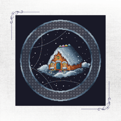 handmade holiday decor: gingerbread cottage cross-stitch chart with blackwork details