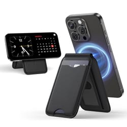 leather magnetic card holder wallet for iphone, 2 in 1 magnetic magsafe wallet stand with adjustable holder