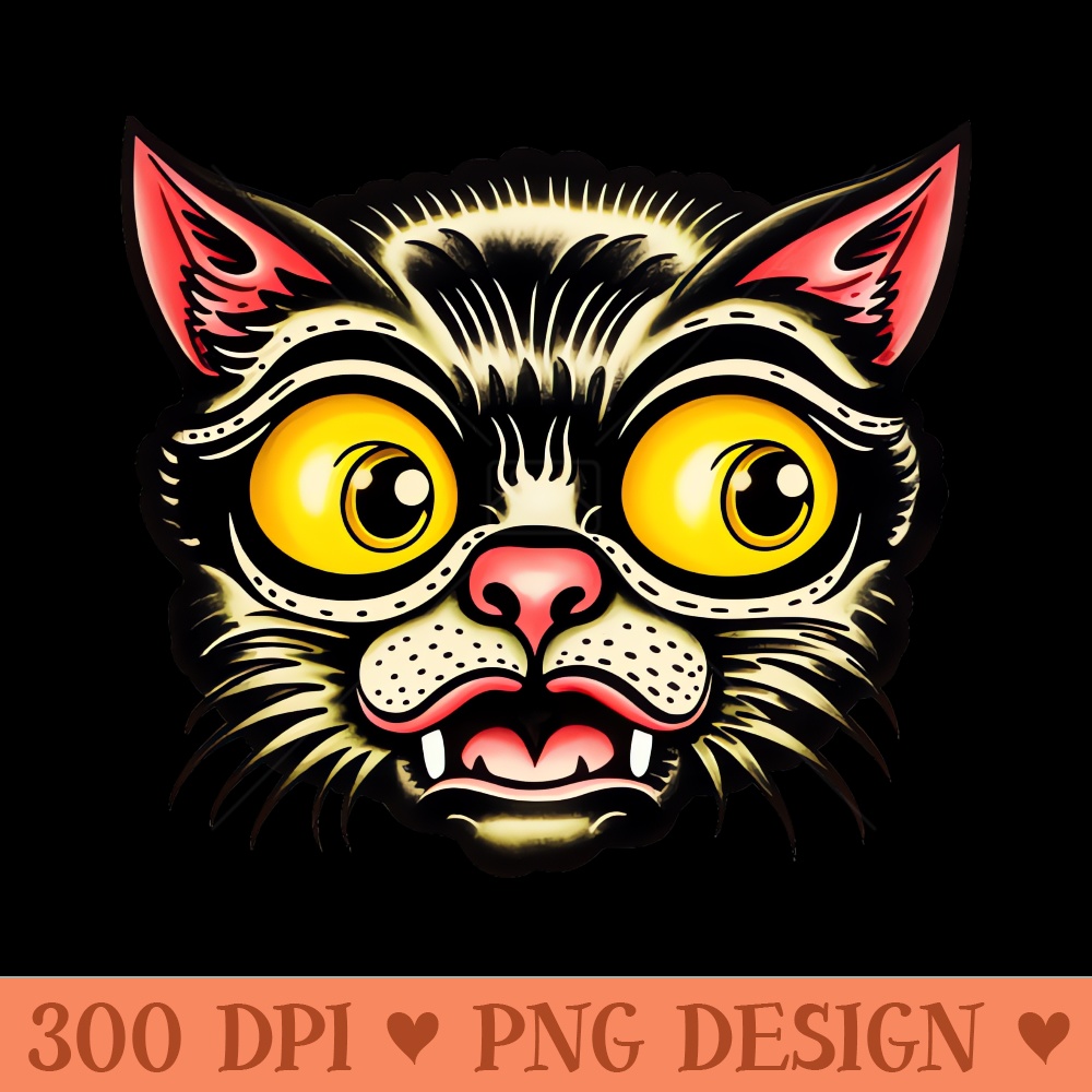 Old School Cat Face Flash Tattoo - Sublimation PNG Designs - Convenience