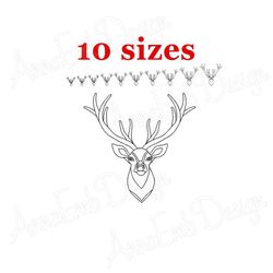 deer head embroidery design. deer head mini embroidery. hunting embroidery. deer design. deer buck. deer redwork. deer a