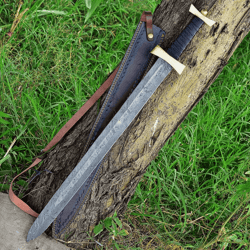 36-inch damascus steel viking sword - hand-forged, double-edged historical replica