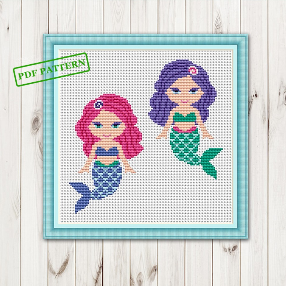 Cross Stitch For Girls Patterns Mermaid Xstitch For Baby Modern Cross Stitch Cute Baby Shower Gift 0