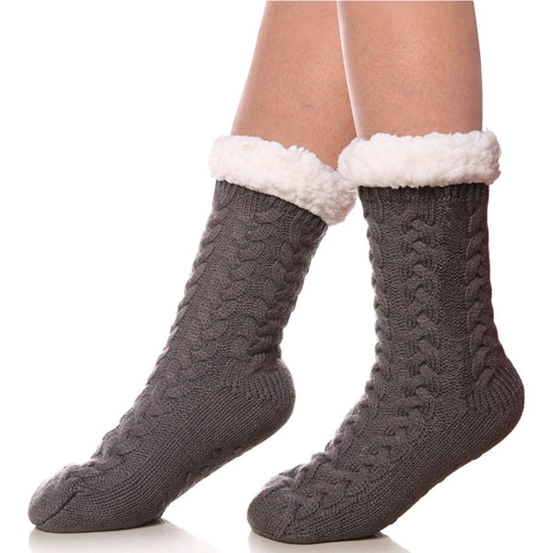 Plush sherpa lined slipper socks for lounging at home