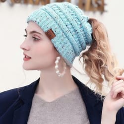 soft knit ponytail confetti beanie